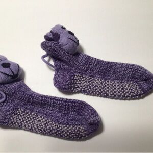 Purple Knit Monkey Head Socks with non- skid bottom